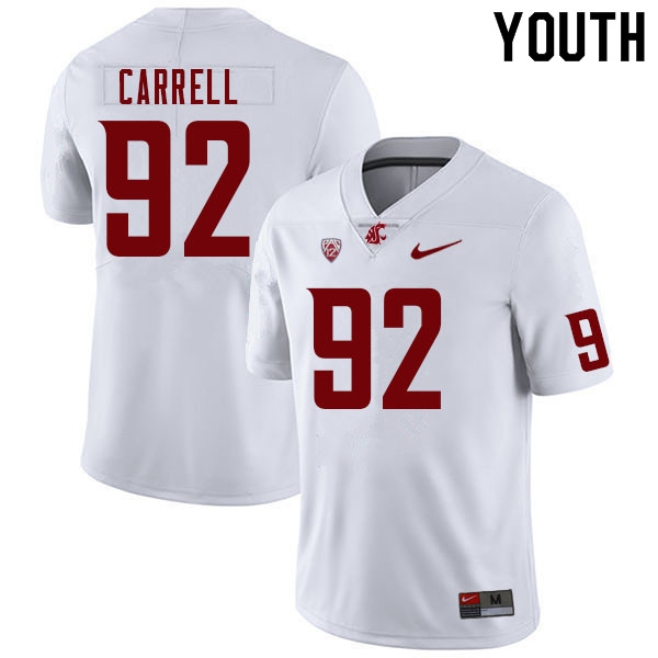 Youth #92 Sam Carrell Washington State Cougars College Football Jerseys Sale-White - Click Image to Close
